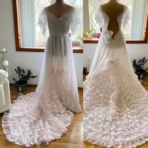 Vintage 60s Pink Victorian Wedding Gown *Size 8* LIZETTE Tiered Dress & Gloves - Picture 1 of 11