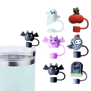 1pc Halloween Themed Silicone Straw Cover Cap Cute 3D Topper For Cups /Bottles - Picture 1 of 28