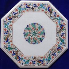 21'' White Marble Coffee Center Table Top Rare Inlay Pietra Mosaic Home Decor ib
