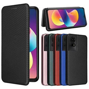For TCL K23/K24 T434D, Luxury Carbon Fiber Leather Wallet Card PC Case Cover - Picture 1 of 23