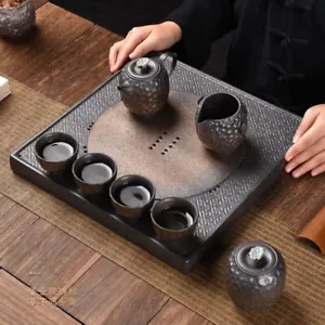 Square Tea Tray Ceramic Serving Tray Antique Style Water Draining Reservoir Tray - Picture 1 of 13