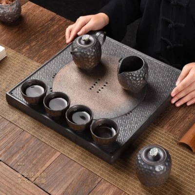 Square Tea Tray Ceramic Serving Tray Antique Style Water Draining Reservoir Tray - Image 1 of 4