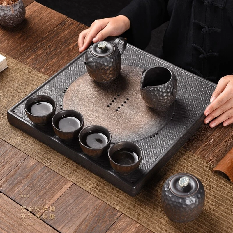 Square Tea Tray Ceramic Serving Tray Antique Style Water Draining Reservoir Tray - Image 1 of 4