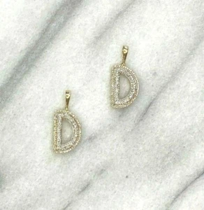 14 Karat Multi Tone Gold 3/4 CT Diamond Pave Puffy Initial Letter D Pendant DL-1 - Picture 1 of 5