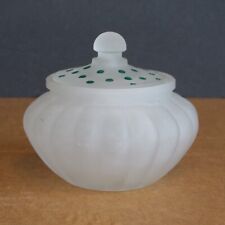 Vintage Frosted Glass Trinket Dish Jar Vanity Bowl w/ Green Polka Dot Lid