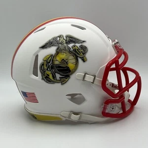 US Marines CUSTOM Matte White - Red Facemask Mini Football Helmet - Picture 1 of 3