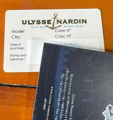 Ulysse Nardin Blank Warranty  Card,Undated Authentic With dealer stamp - Image 1 of 4