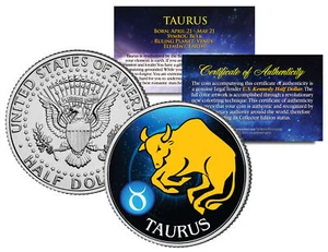 TAURUS Horoscope Astrology Zodiac Kennedy U.S. Colorized Half Dollar Coin - Picture 1 of 1