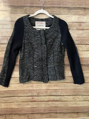 Anthropologie Cartonnier Women’s Black Gray Sweater Cardigan Jacket Size Medium - Изображение 1 из 4