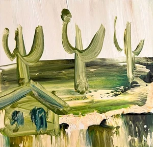Rustic Desert Homestead with Saguaros – Original Cactus Artwork Western Cabin 4” - Picture 1 of 2