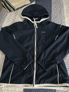 Giacca Reebok Speedwick blu navy bianca donna full zip manica lunga con cappuccio atletica sm - Foto 1 di 6