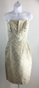 Vintage 1960's Sheath Pencil Dress Gold Brocade Evening Dress Strapless Sz XS-S - Picture 1 of 8