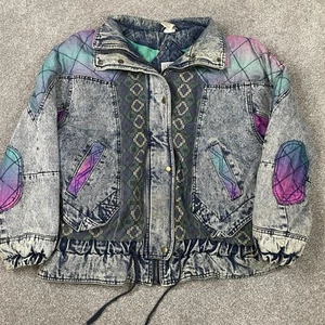Stefano Worldwide Vintage Acid Washed Womens 14/16 Patched Jacket Vintage 80s - Picture 1 of 16