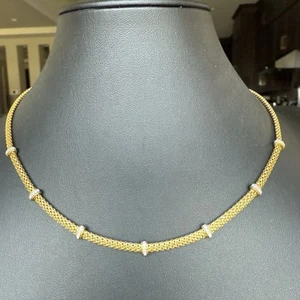 925 signiert FZN Gold Vermeil Mesh Popcorn Kette Halskette Bahnhof Set CZ’s 18” - Bild 1 von 5