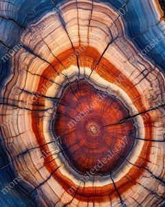 Wandkunstdruck mit Querschnitt aus versteinertem Holz - 8 x 10 buntes Baumringmuster - Bild 1 von 1