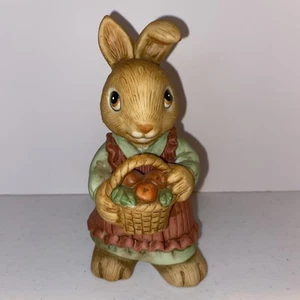 HOMCO #1446 Girl Rabbit Figurine Holding Basket Of Apples Masterpiece Porcelain - Picture 1 of 7