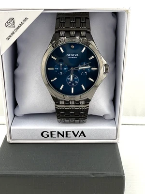 Geneva Silver/Gunmetal Tone Blue Dial Men's Diver Style Watch - Brand New - Image 1 of 4