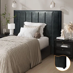 Oikiture Bed Frame Headboard King Single Size Head Bedhead Black Leather - Picture 1 of 10