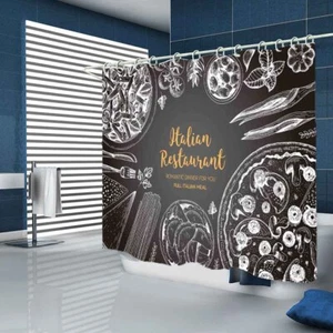 French Fast Food Waterproof Bath Polyester Shower Curtain Liner Water Resistant - Bild 1 von 7