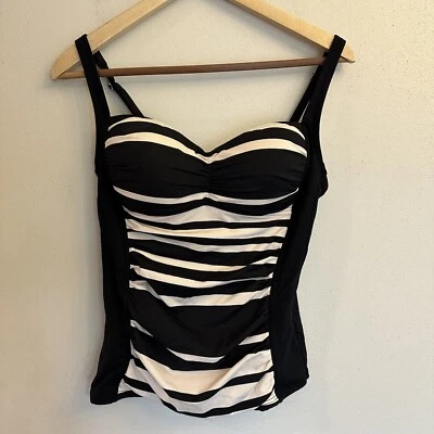 Liz Claiborne Ruched Bikini Top Black Cream Women’s Sz 12 - Image 1 of 4