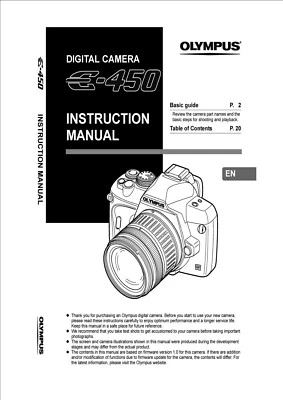 FOTOCAMERA DIGITALE OLYMPUS E-450 MANUALE ISTRUZIONI STAMPATO GUIDA UTENTE 147 PAGINE A5