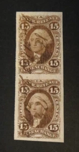US Umsatzstempel R40a 15c Inland Exchange imperforiert V Paar 1. Ausgabe 1862-1871 - Bild 1 von 2