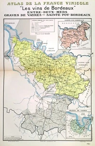 MAPAS DE VINOS FRANCESES por Louis Larmat de la región de Burdeos c. 1940 - Imagen 1 de 1