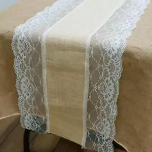 LACE BURLAP TABLE RUNNER 14x108" Rustic Natural Country Wedding Party Catering - Picture 1 of 2