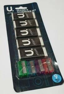 9 PIECE PENCIL ERASERS AND SHARPENER PACK IDEAL FOR SCHOOL HOME OR OFFICE UK SEL - Picture 1 of 1