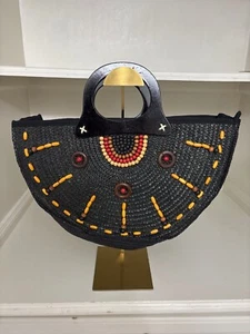 SUPER SÜSSE STROHTASCHE - Wassermelone Perlen, Holzgriff. Handgefertigte Tasche - Bild 1 von 5