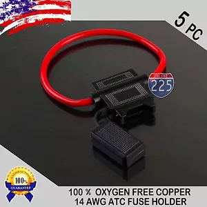 5 Pack 14 Gauge ATC In-Line Blade Fuse Holder 100% OFC Copper Wire Protection US - Picture 1 of 1