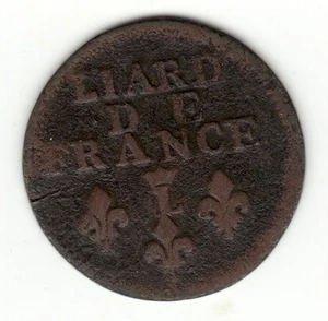 Louis XIV, 1693 Crowned L copper Liard, Lille mint, - Imagen 1 de 2