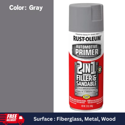 Automotive 2-in-1 Body Filler & Sandable Primer Spray 12 Oz. Gray Pack of 1 - Image 1 of 4