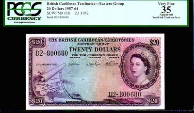 BRITISH CARIBBEAN TERRITORIES P11b $20 "MAP NOTE" 1959 PCGS 35! EXTREMELY RARE! - Image 1 of 4
