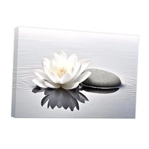 Zen Canvas Wall Art White Lotus Bloom in Water Picture 16x24inch Zen - 3 - Picture 1 of 7