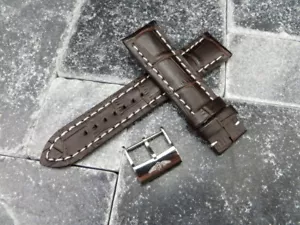 Neu 22 mm Lederarmband braunes Uhrenarmband mit Original-Zubehör-Hersteller Breitling Tang Schnalle weiß - Bild 1 von 7