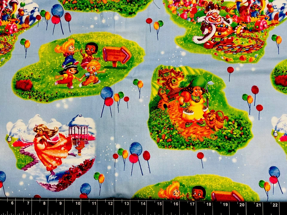 Candyland Board game Balloons Candy Kids Fun Fat Quarter 18"x21" Cotton Fabric - Image 1 of 1