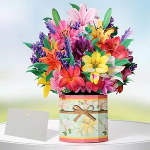 Paper Flower Pop Up Cards, Lilies Flower Bouquet Card Popup 3D Greeting Cards - Picture 1 of 7