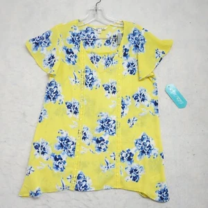 Pioneer Tunic Top Womens Size Small Yellow/Blue Short Sleeve Scoop Neck Pullover - Picture 1 of 9