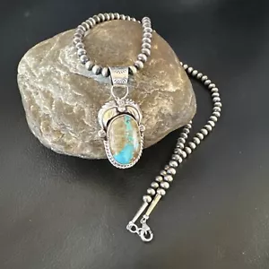 Men WoMens Navajo Sterling Silver Blue Boulder Turquoise Necklace Pendant 16139 - Picture 1 of 13