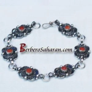 Brazalete bereber antiguo de plata y coral rojo hecho a mano de Argelia - Imagen 1 de 1