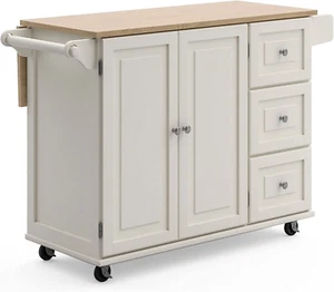 Mobile Kitchen Island Cart with Drop Leaf Breakfast Bar, Off White, 54 - Picture 1 of 16
