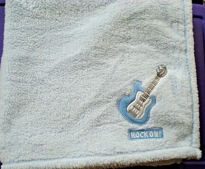 Cutie Pie Light Blue Rock On Guitar Plush Baby Blanket fluffy fleece lovey  - Picture 1 of 2