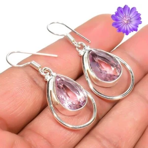Pink Kunzite Gemstone 925 Sterling Silver Earring Handmade jewelry Earring Gift - Picture 1 of 3