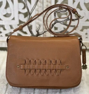 LUCKY BRAND Kingston Crossbody Bag Tobacco Brown Leather Flap Handbag Purse - Picture 1 of 11