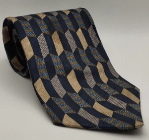 Alexander Lloyd Silk Tie Blue Beige & Green Geometric Pattern - Picture 1 of 5