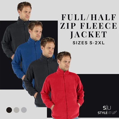 Mens Fleece Jacket Full Zip Up Polar Work Warm Anti Pill Outdoor Coat Top Pocket - Image 1 of 4