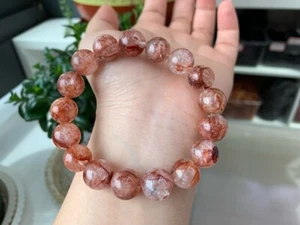 13 mm Natürliche Rote Phantom Kristall Frauen Perlen Armband AAA - Bild 1 von 7