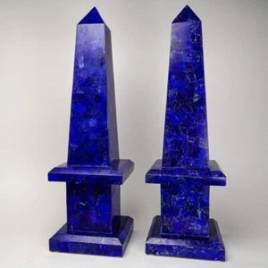 12" Artisanal Obelisks Set Lapis Lazuli Stone with Elegant Design for Room Decor - Picture 1 of 8