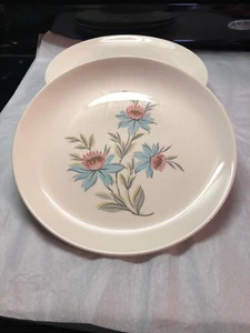 Set If 4 VTG. STEUBENVILLE POTTERY CO. FAIRLANE PINK BLUE FLOWER DINNER PLATES - Picture 1 of 6